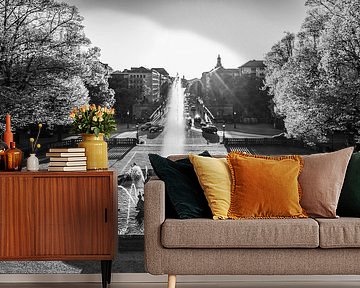 Fountain in the district Bogenhausen in Munich / black and white by Werner Dieterich