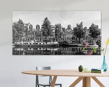 Woonboten aan de Prinsengracht in Amsterdam / zwart-wit van Werner Dieterich