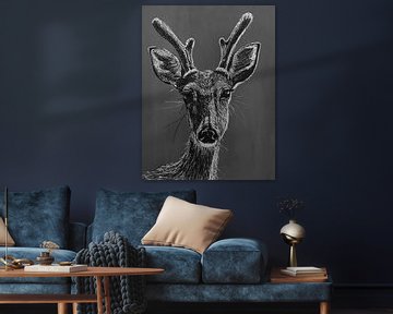 Pen drawing deer black and white by Bianca ter Riet