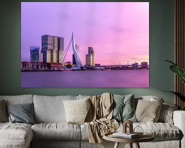 Sunset Erasmus Bridge from the Boompjes in Rotterdam by Annette Roijaards