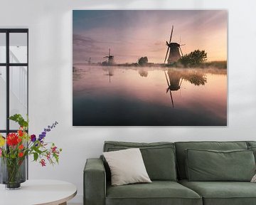 Spiegelung der Windmühlen von Kinderdijk von Nick de Jonge - Skeyes