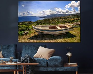 Small boat on land with view over zakyntos by Fotos by Jan Wehnert