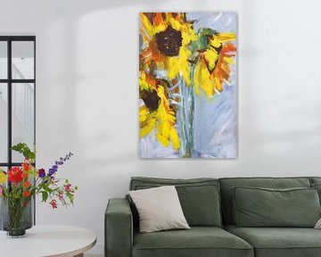 Zonnebloemen schilderij van Mieke Daenen