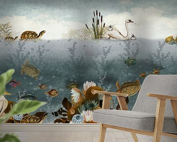 Unterwasserwelt mit Fischen, Schildkröten und Schwänen. von Studio POPPY