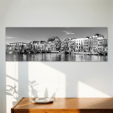 Panorama Magere Brug and houseboats in Amsterdam / black and white by Werner Dieterich