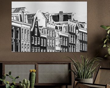 maisons de canal dans le Prinsengracht à Amsterdam / noir et blanc sur Werner Dieterich