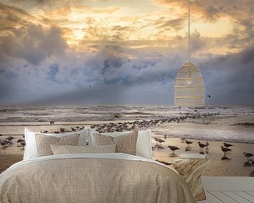 Meeuwen in de branding, Texel