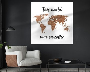 Wereldkaart Koffiebonen met Quote | Wandcirkel von WereldkaartenShop