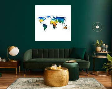 Kleurrijke Wereldkaart in Aquarel | Wandcirkel van WereldkaartenShop