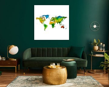 Wereldkaart in Aquarel | Wandcirkel van WereldkaartenShop