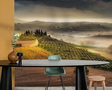 Toscane met landhuis/boerderij, wijnveld en prachtig heuvellandschap van Voss Fine Art Fotografie