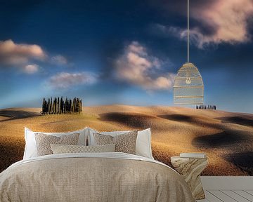 Typisch landschap van Toscane met heuvels en velden in prachtig zonlicht van Voss Fine Art Fotografie
