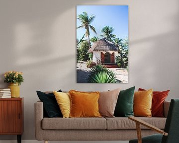 Cabin among the palm trees in Morondava on Madagascar