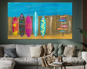Zomer- en palmbomen Surf Board Wall van Markus Bleichner
