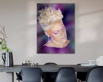 P!nk Pink Modern Abstract Portrait in Pink, Purple, Blue sur Art By Dominic
