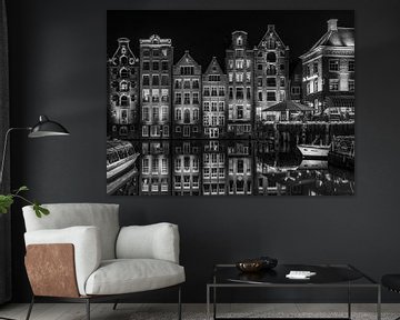 Noir et blanc : Vue des tours nord et sud de la Plaza Espana, sous les arcades sur Rene Siebring