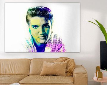 Elvis Presley Abstract Pop Art Portret in Groen Blauw Roze van Art By Dominic