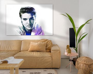 Elvis Presley Abstraktes Pop-Art-Portrait in Blauviolett von Art By Dominic