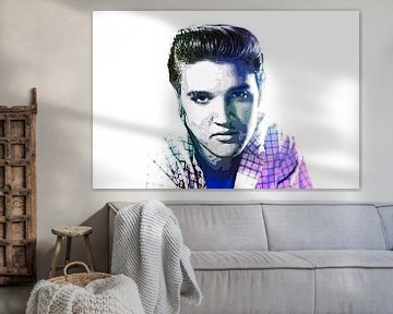 Elvis Presley Abstract Pop Art Portret in  Blauw Paars van Art By Dominic
