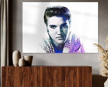 Elvis Presley Abstract Pop Art Portret in  Blauw Paars van Art By Dominic