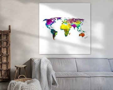Wereldkaart in Tropische kleuren | Wandcirkel