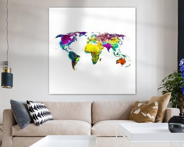 Wereldkaart in Tropische kleuren | Wandcirkel van Wereldkaarten.Shop