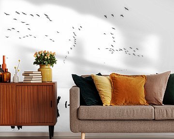 Geese flying over the Wadden Sea by Anja Brouwer Fotografie