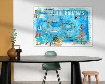 Bahamas illustrierte Reise Karte mit Highlights von Markus Bleichner