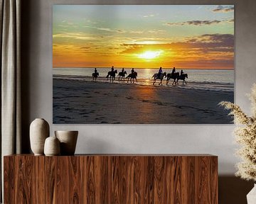 Paardrijden met zonsondergang van Verhagefotografie
