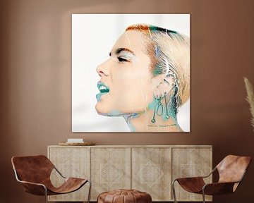 Halsey Modern Abstract Portrait in Pink, Purple, Blue by Art By Dominic