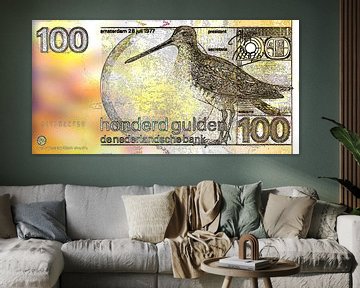 Banknote mit 100 niederländischen Gulden Modernes, abstraktes digitales Kunstwerk von Art By Dominic