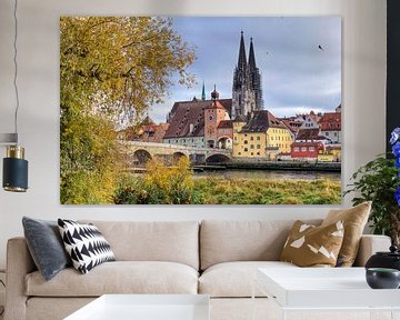 Panoramisch uitzicht op Regensburg in de herfst van Roith Fotografie