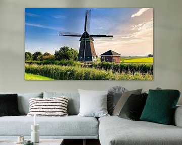 Poldermolen en rietkraag van Digital Art Nederland