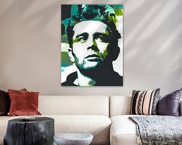 James Dean Abstract Pop Art Portret in  Groen Blauw Zwart van Art By Dominic