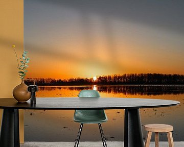 Zonsopkomst bij een ondergelopen stuk land