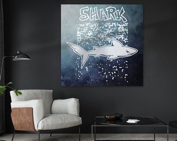 Stoer haai ontwerp met tekst "shark" van Emiel de Lange