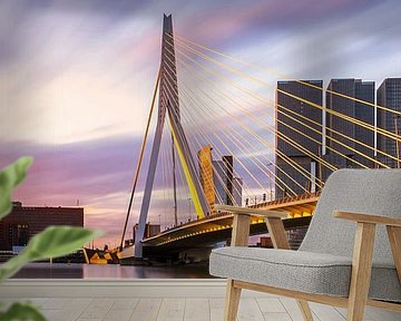 Panorama des goldenen Sonnenaufgangs Rotterdamer Erasmusbrücke von Vincent Fennis
