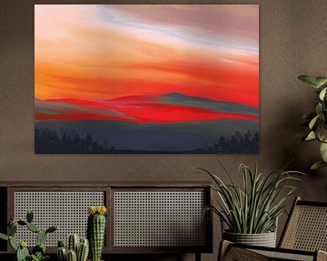 Landschaft in intensiven Farben Rot und Orange von Tanja Udelhofen