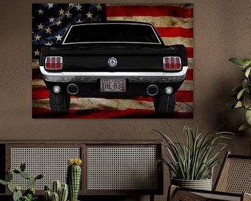 Ford Mustang in het zwart met US-vlag van aRi F. Huber