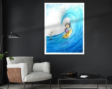 Surfing Girl - Illustration à l'aquarelle pour les enfants sur Mayon Middeljans