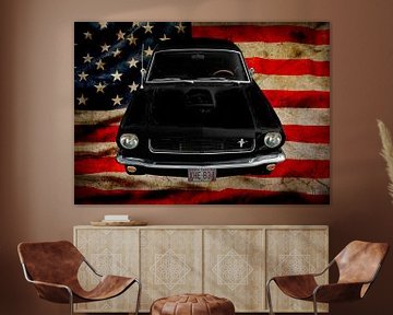 Ford Mustang 1 met Amerikaanse vlag