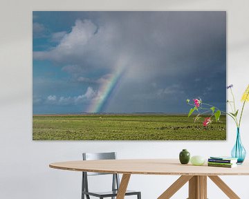 Regenboog boven Het Noorderleeg en Ameland