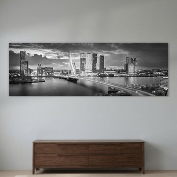 Skyline Rotterdam Erasmusbrug - Zwart Wit van Vincent Fennis