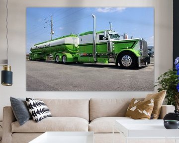 Green American Peterbilt truck with tanker trailer by Ramon Berk