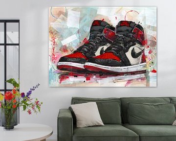 Nike air Jordan 1 Retro High 'bret toe' schilderij van Jos Hoppenbrouwers