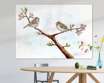 Sparrows in cherry tree by Sandra Steinke