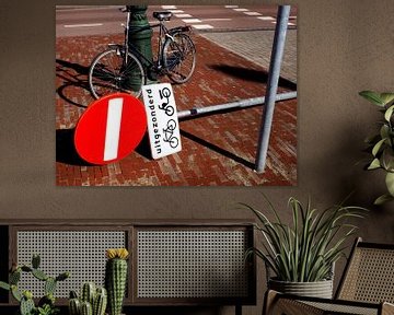 Still life of bicycle and road sign by Norbert Aronds