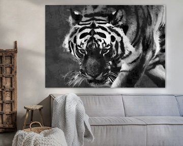 Portrait d'un tigre en peinture à l'huile sur Bert Hooijer