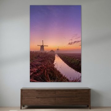 Lever de soleil coloré aux moulins de Schermer