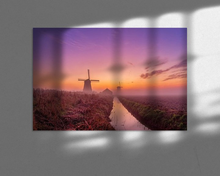 Beispiel: Farbenfroher Sonnenaufgang an den Schermer-Windmühlen von Photo Henk van Dijk